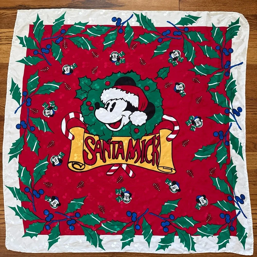 Christmas Holiday Disney Mickey Mouse Polyester Vntage Classic Scarf 30x31 c24